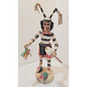 Vtg Handmade Koshari Clown Kachina Doll Signed 14.5" Tall with Watermelon
